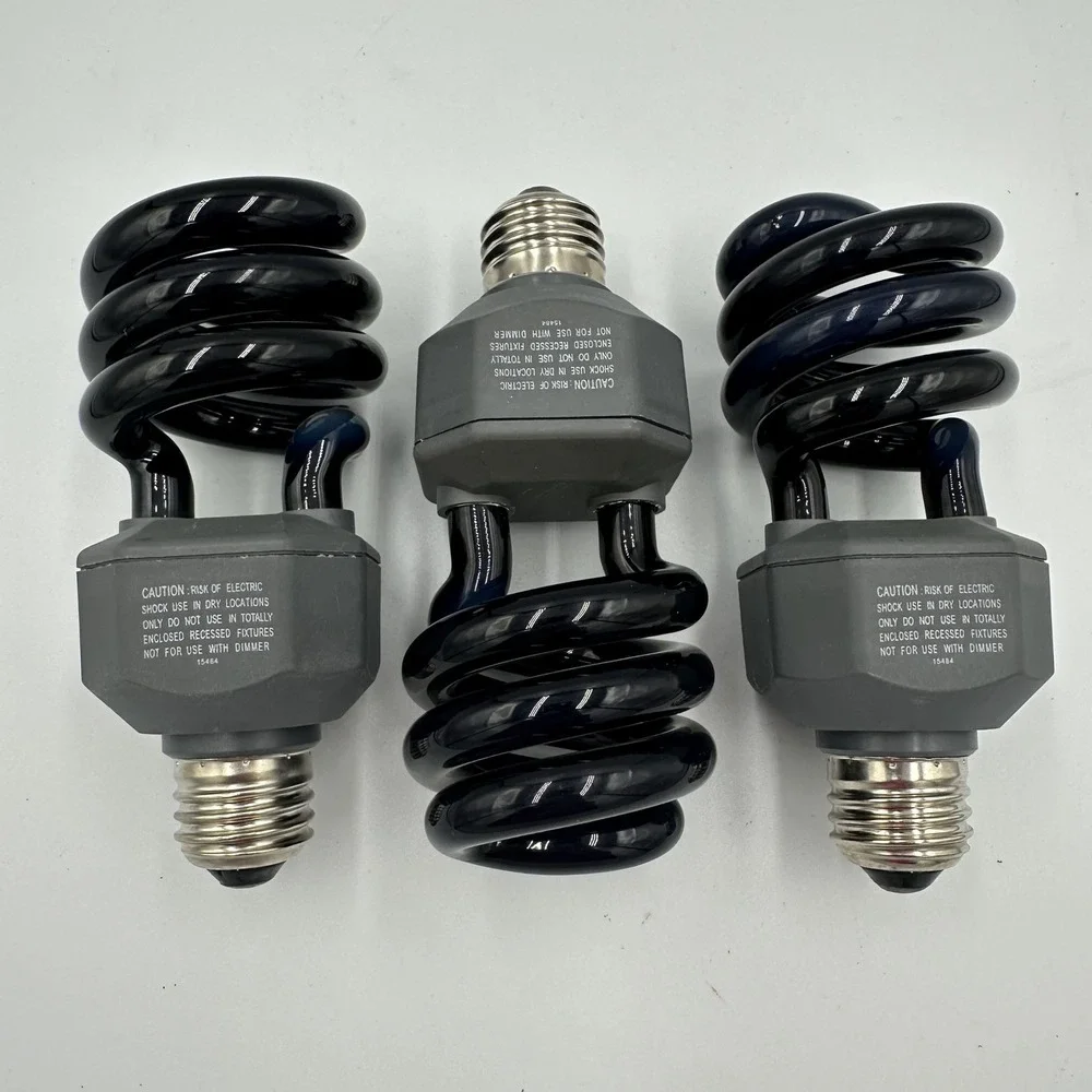 Lot of 3 Sunlite SL20BLB 20 Watt Black Light Blue Spiral CFL‎ Light Bulbs